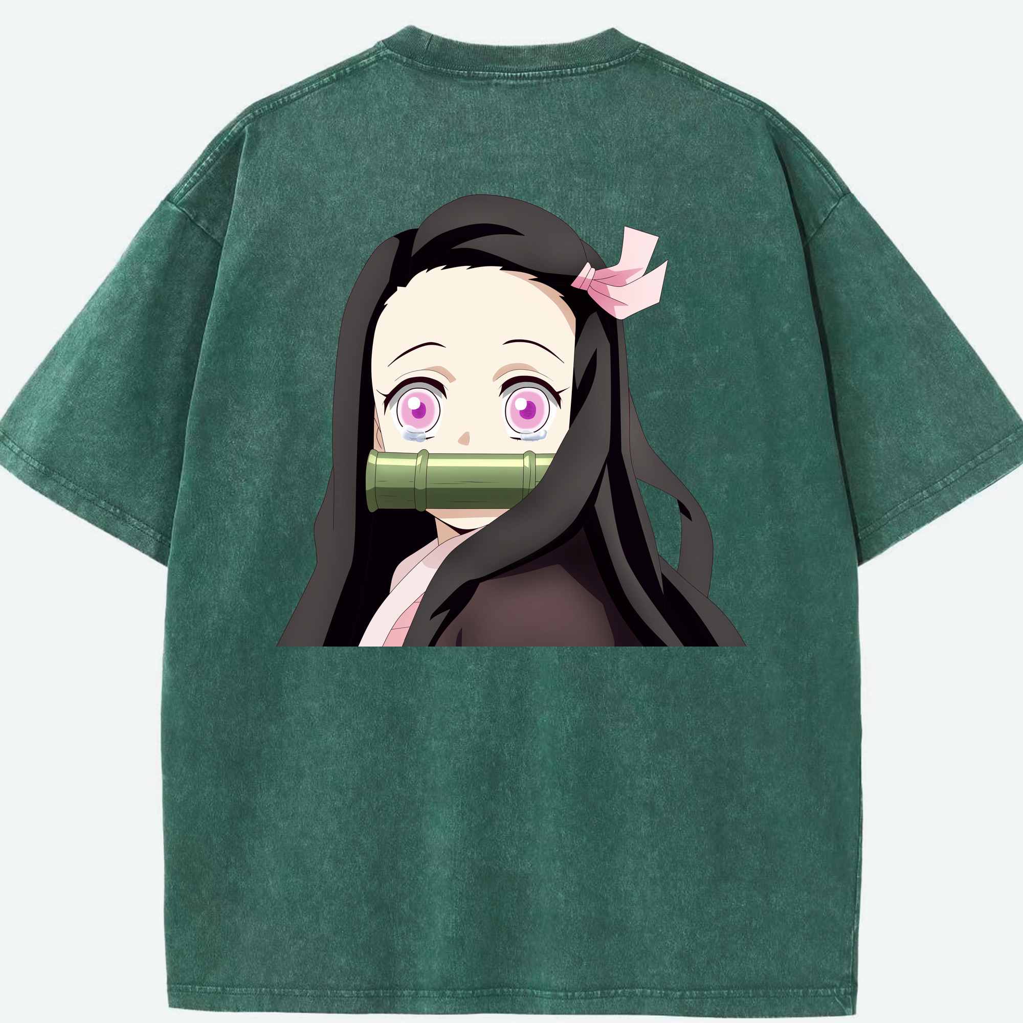 （画像用） 鬼滅の刃（きめつのやいば）竈門 禰󠄀豆子／かまど ねずこ Kamado Nezuko 綿100% ヴィンテージ風 半袖Tシャツ（背面プリント）
